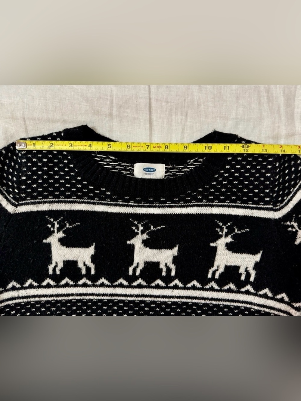 Old Navy Fair Isle Reindeer Christmas Sweater Black White Size Small Petite - Picture 5 of 8